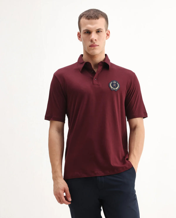 Rare Rabbit Men's Ritz Maroon Cotton Fabric Short Sleeve Regular Fit Solid Polo T-Shirt