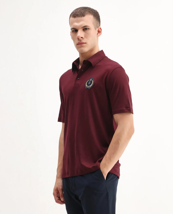 Rare Rabbit Men's Ritz Maroon Cotton Fabric Short Sleeve Regular Fit Solid Polo T-Shirt