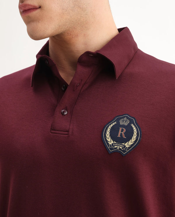 Rare Rabbit Men's Ritz Maroon Cotton Fabric Short Sleeve Regular Fit Solid Polo T-Shirt