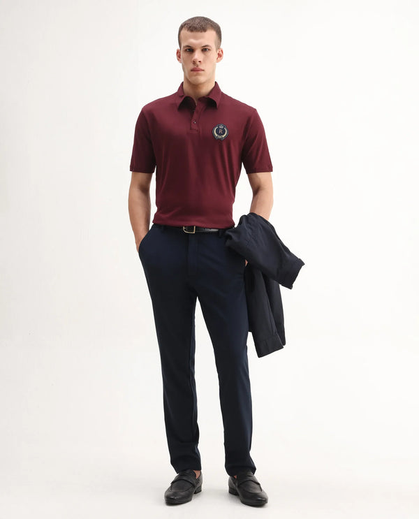 Rare Rabbit Men's Ritz Maroon Cotton Fabric Short Sleeve Regular Fit Solid Polo T-Shirt