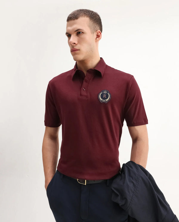 Rare Rabbit Men's Ritz Maroon Cotton Fabric Short Sleeve Regular Fit Solid Polo T-Shirt