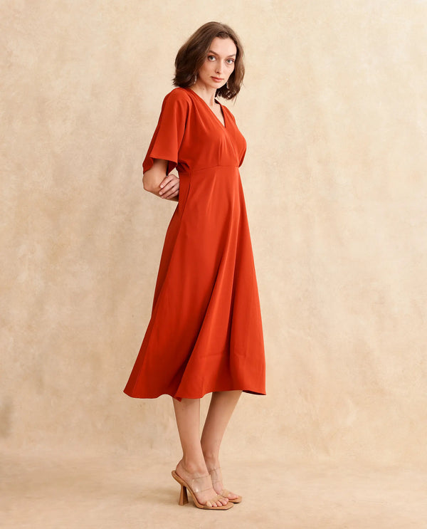 Rareism Women Rivez Primary Rust Extended Sleeves Dress