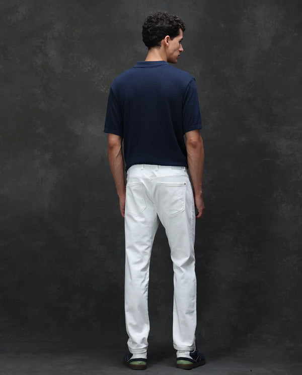 Rare Rabbit Mens Rivol Off White Cotton Polyester Rinse Wash Solid Slim Fit Jeans