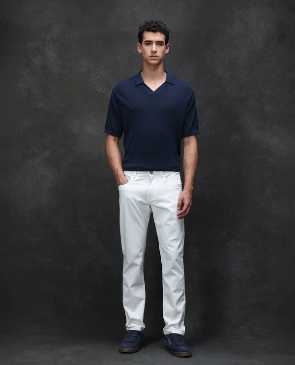 Rare Rabbit Mens Rivol Off White Cotton Polyester Rinse Wash Solid Slim Fit Jeans