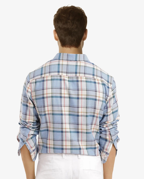 Rare Rabbit Men Rix Light Blue Full Sleeve Regular Collar Button Closure Regular Fit Checks Shirt
