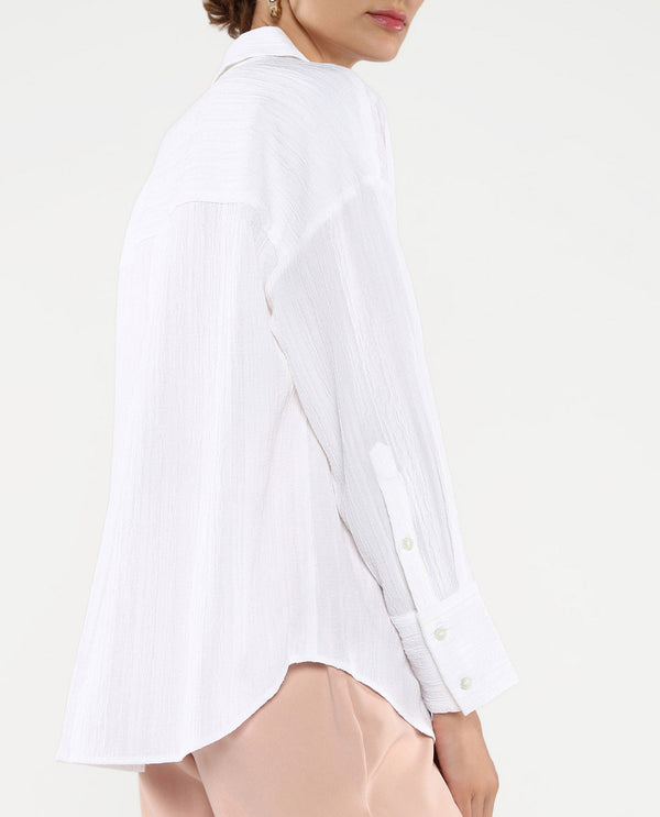 Rareism Women's Roag White Cuffed Sleeves Collared Neck Plain Shirt