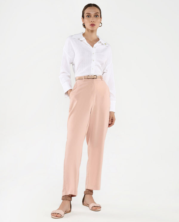 Rareism Women's Roag White Cuffed Sleeves Collared Neck Plain Shirt