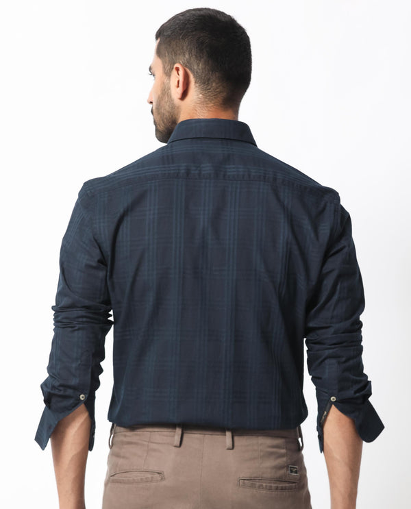 Rare Rabbit Men's Roar Navy Cotton Fabric Full Sleeves Checks Shirt