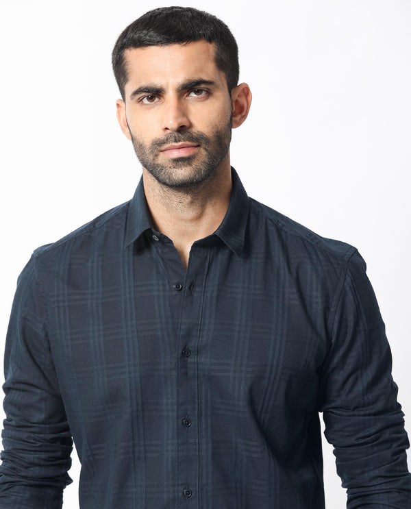 Rare Rabbit Men's Roar Navy Cotton Fabric Full Sleeves Checks Shirt