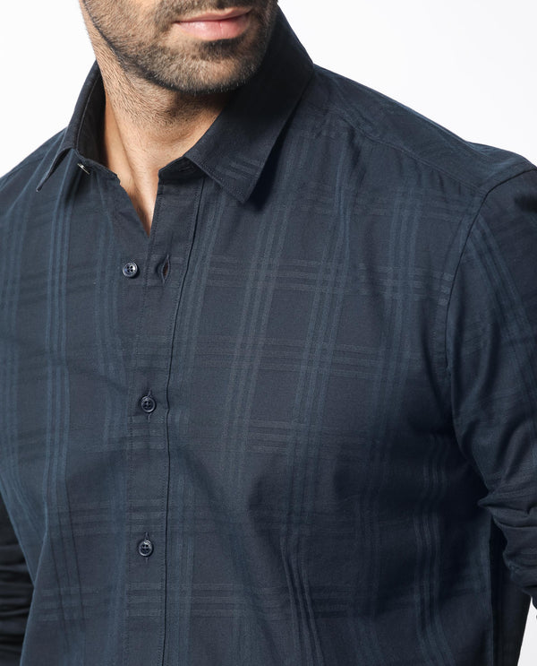 Rare Rabbit Men's Roar Navy Cotton Fabric Full Sleeves Checks Shirt