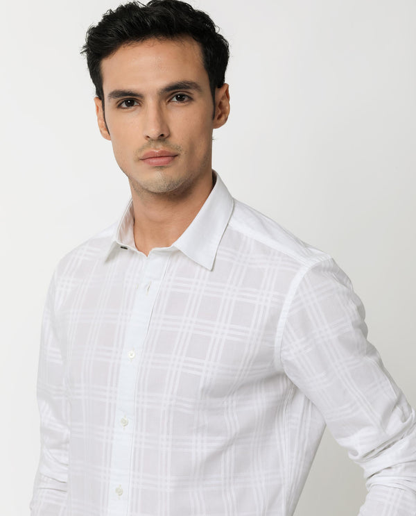 Rare Rabbit Men's Roar White Cotton Fabric Full Sleeves Checks Shirt