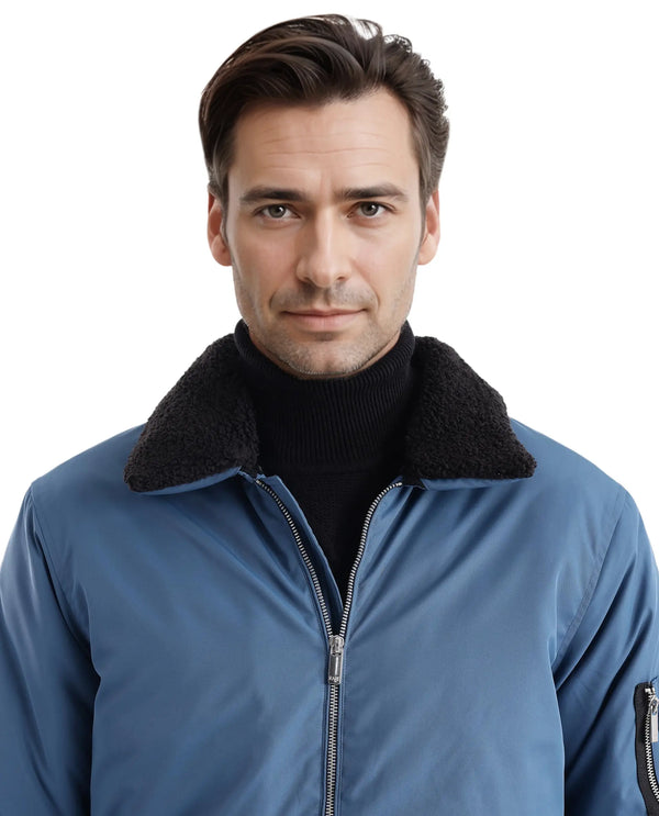 Rare Rabbit Men Roboss Teal Polyester Fabric Full Sleeve Collared Neck Zipper Closure Plain Jacket
