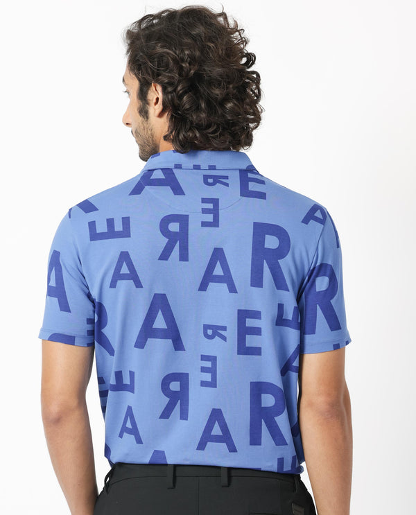 Rare Rabbit Men's Rocha Dark Blue Cotton Lycra Fabric Collared Neck Half Sleeves Statement Polo T-Shirt