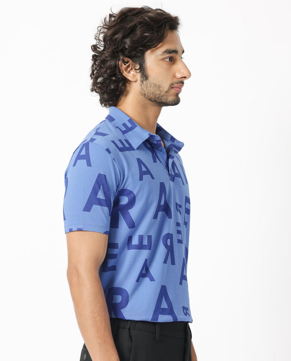 Rare Rabbit Men's Rocha Dark Blue Cotton Lycra Fabric Collared Neck Half Sleeves Statement Polo T-Shirt