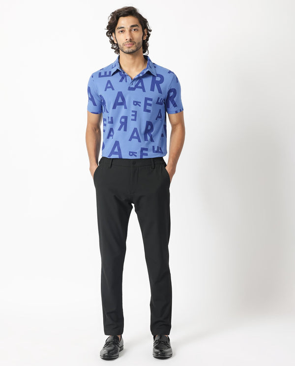 Rare Rabbit Men's Rocha Dark Blue Cotton Lycra Fabric Collared Neck Half Sleeves Statement Polo T-Shirt