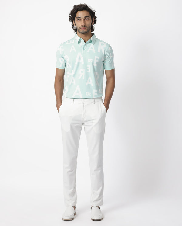 Rare Rabbit Men's Rocha Light Turq Cotton Lycra Fabric Collared Neck Half Sleeves Statement Polo T-Shirt