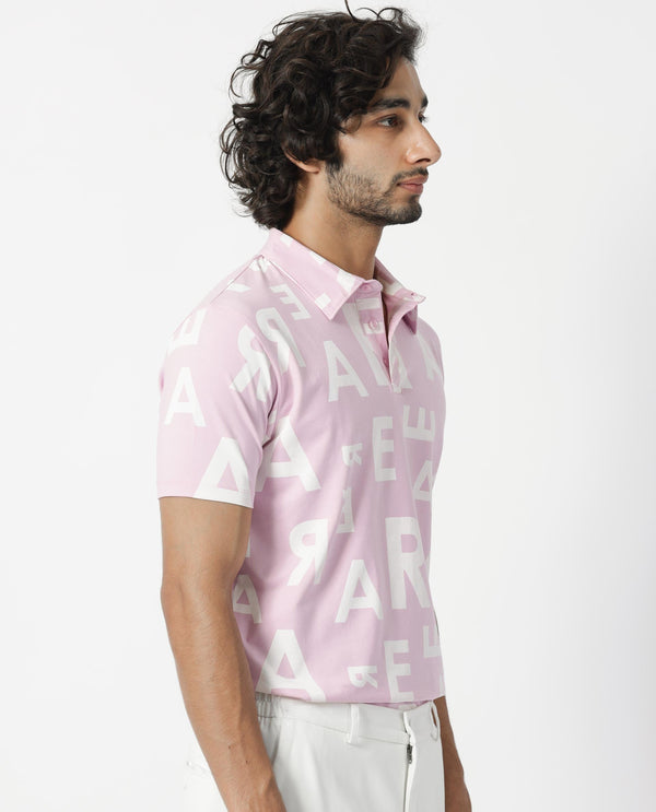 Rare Rabbit Men's Rocha Pastel Purple Cotton Lycra Fabric Collared Neck Half Sleeves Statement Polo T-Shirt