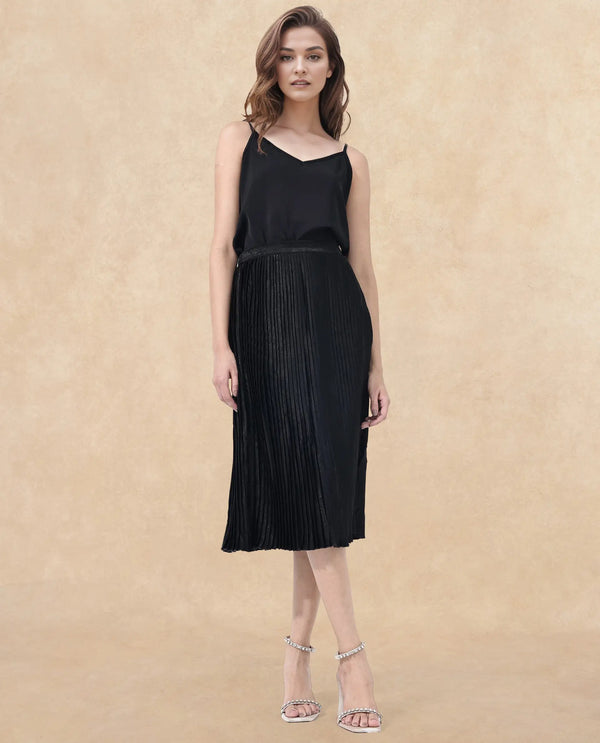 Rareism Women Rochrille Black Polyester Fabric Solid Ankle Length Skirt