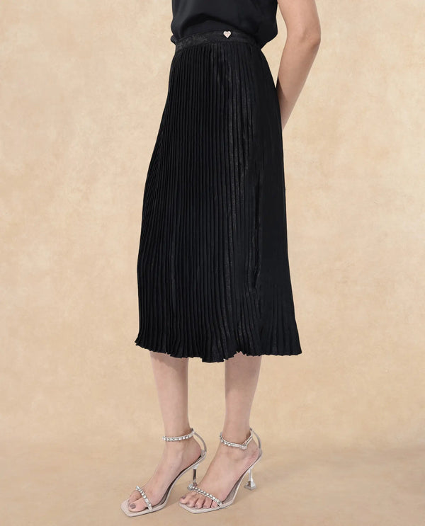 Rareism Women Rochrille Black Polyester Fabric Solid Ankle Length Skirt
