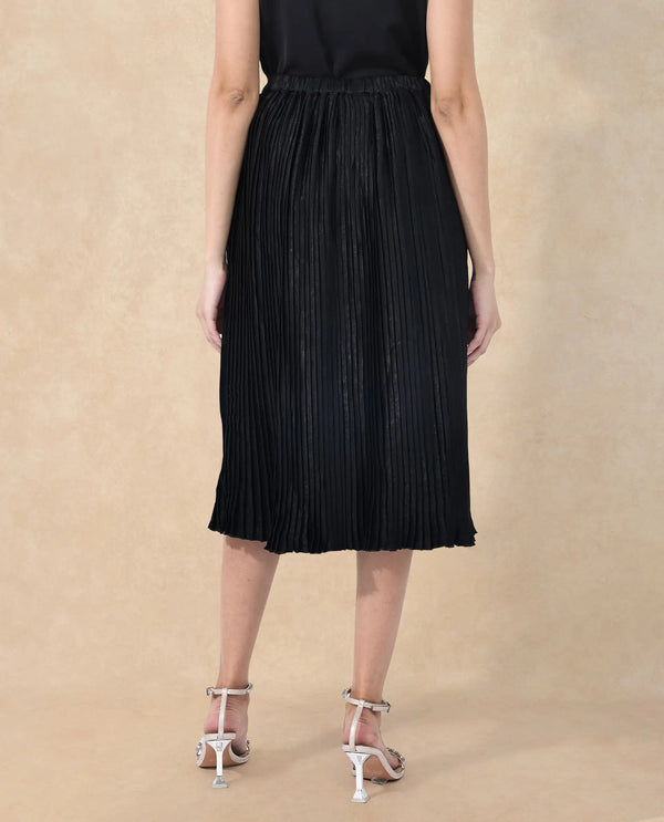 Rareism Women Rochrille Black Polyester Fabric Solid Ankle Length Skirt