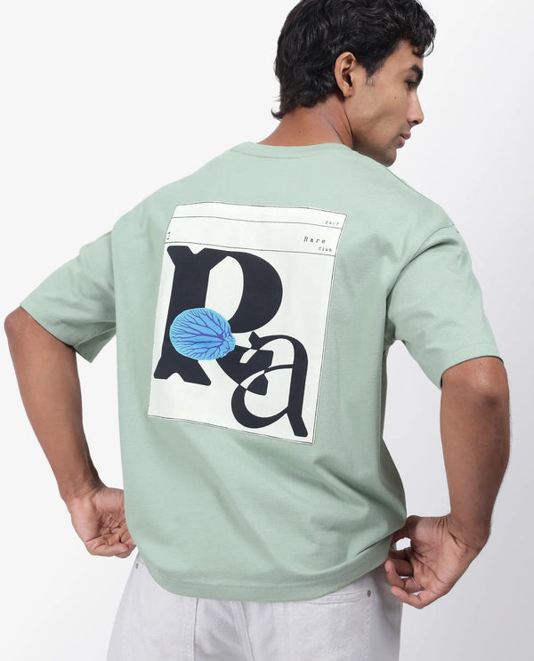 Rare Rabbit Men Roe Green Cotton Fabric Short Sleeve Slip-On Oversized Fit Graphic Print T-Shirt
