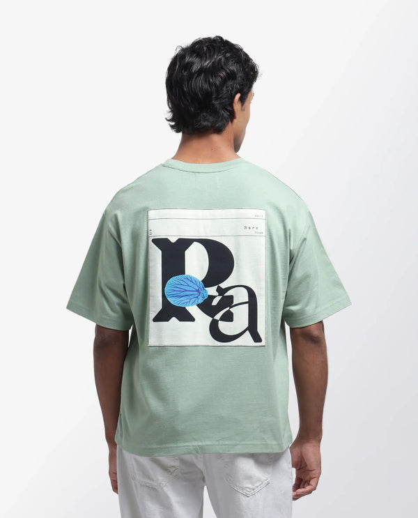 Rare Rabbit Men Roe Green Cotton Fabric Short Sleeve Slip-On Oversized Fit Graphic Print T-Shirt