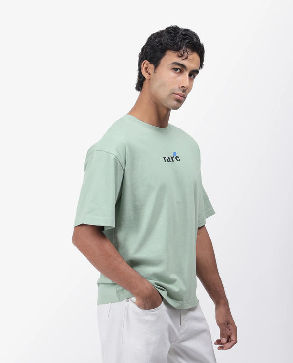 Rare Rabbit Men Roe Green Cotton Fabric Short Sleeve Slip-On Oversized Fit Graphic Print T-Shirt