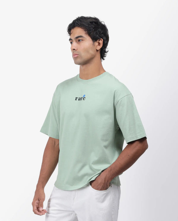 Rare Rabbit Men Roe Green Cotton Fabric Short Sleeve Slip-On Oversized Fit Graphic Print T-Shirt