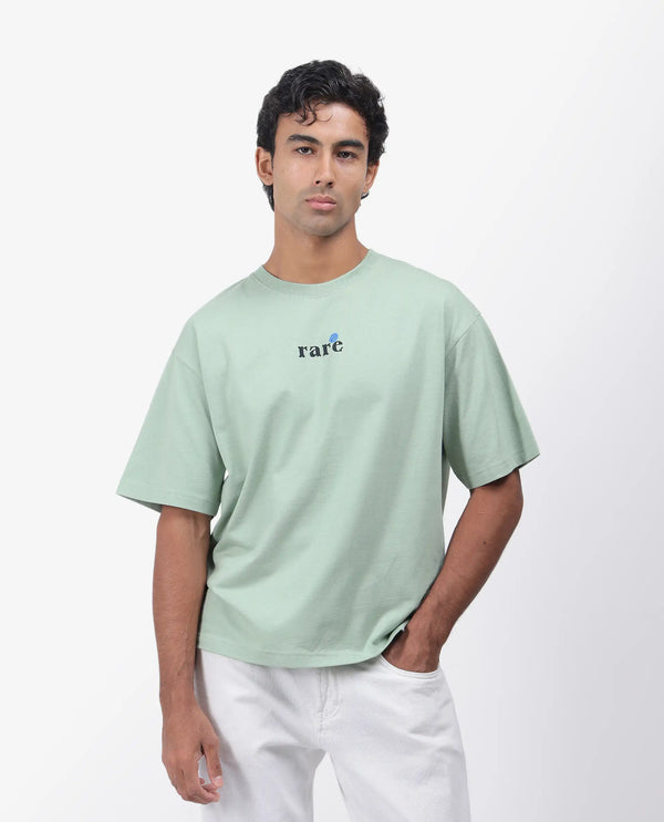 Rare Rabbit Men Roe Green Cotton Fabric Short Sleeve Slip-On Oversized Fit Graphic Print T-Shirt