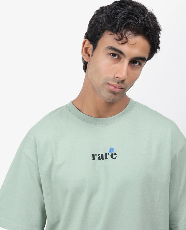 Rare Rabbit Men Roe Green Cotton Fabric Short Sleeve Slip-On Oversized Fit Graphic Print T-Shirt