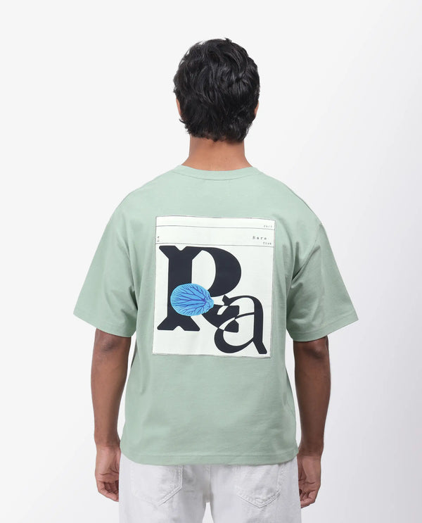 Rare Rabbit Men Roe Green Cotton Fabric Short Sleeve Slip-On Oversized Fit Graphic Print T-Shirt