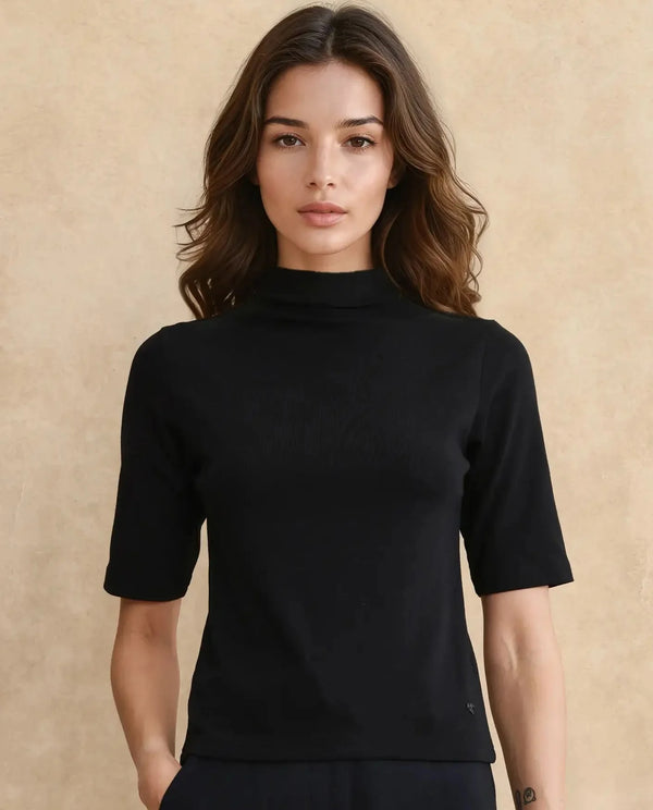 Rareism Women Rohdrio Black Knitted Plain Top