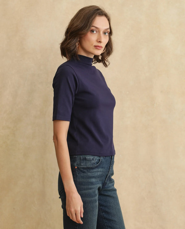 Rareism Women Rohdrio Dusky Purple Knitted Plain Top