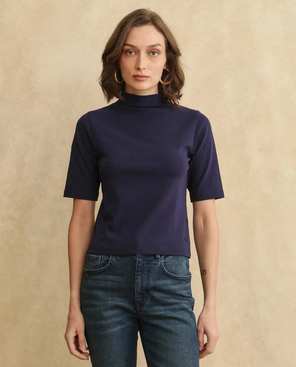 Rareism Women Rohdrio Dusky Purple Knitted Plain Top