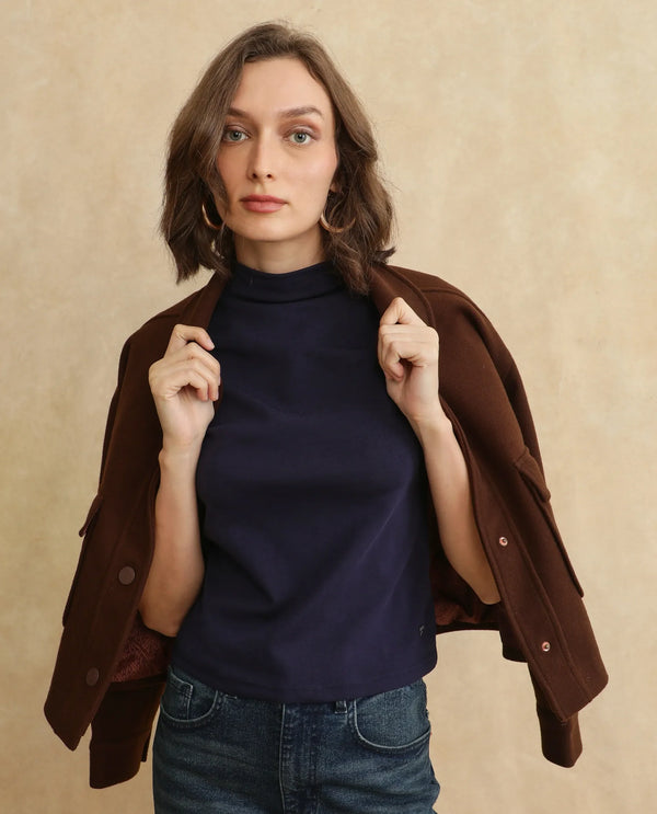 Rareism Women Rohdrio Dusky Purple Knitted Plain Top