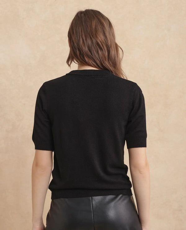 Rareism Women Rohrdo Black Full Sleeve Crew Neck Plain Sweater