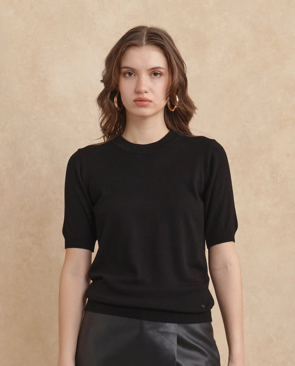 Rareism Women Rohrdo Black Full Sleeve Crew Neck Plain Sweater