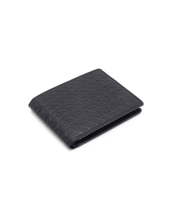 Rare Rabbit Men's Cali Black Bi Fold Slim RFID Embossed Monogram Wallet