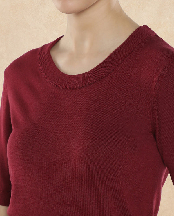 Rareism Women Rohrdo Purple Plain Crew Neck Plain Sweater