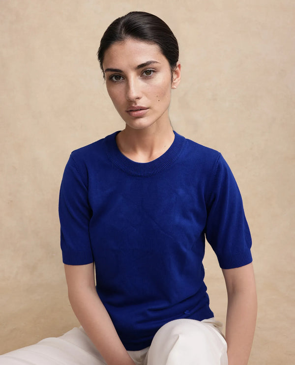 Rareism Women Rohrdo Blue Plain Crew Neck Plain Sweater