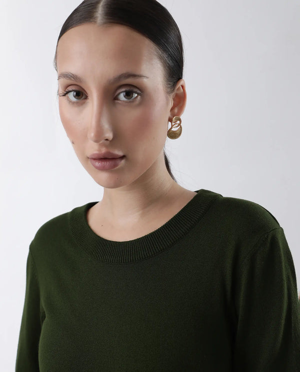 Rareism Women Rohrdo Green Plain Crew Neck Plain Sweater