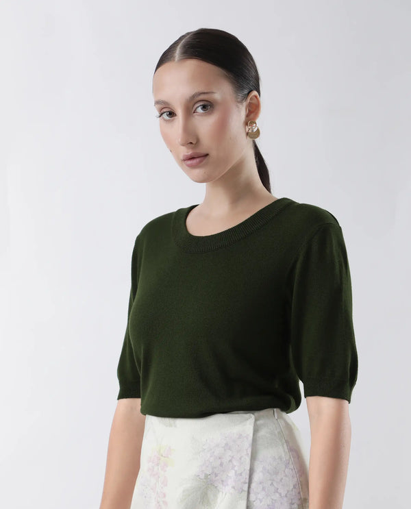 Rareism Women Rohrdo Green Plain Crew Neck Plain Sweater