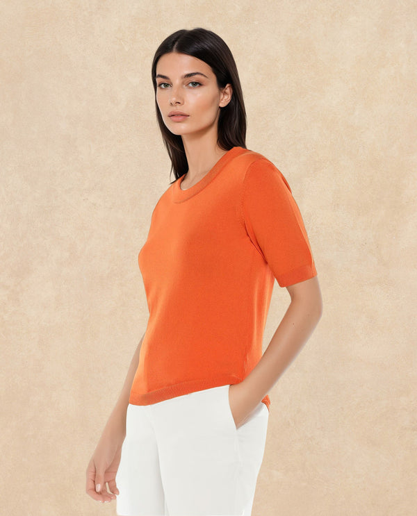Rareism Women Rohrdo Orange Plain Crew Neck Plain Sweater