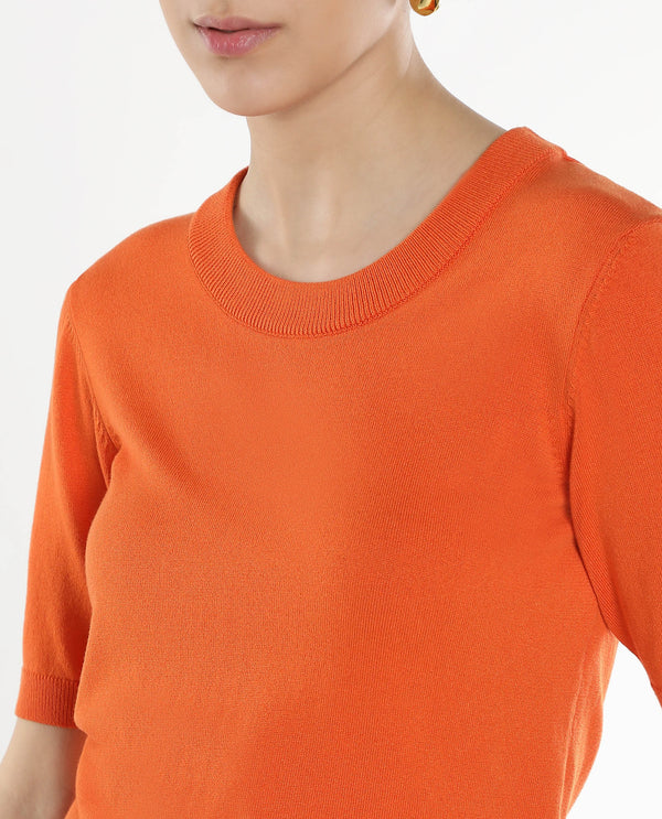 Rareism Women's Rohrdo Orange Plain Crew Neck Plain Sweater