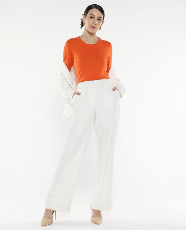Rareism Women's Rohrdo Orange Plain Crew Neck Plain Sweater