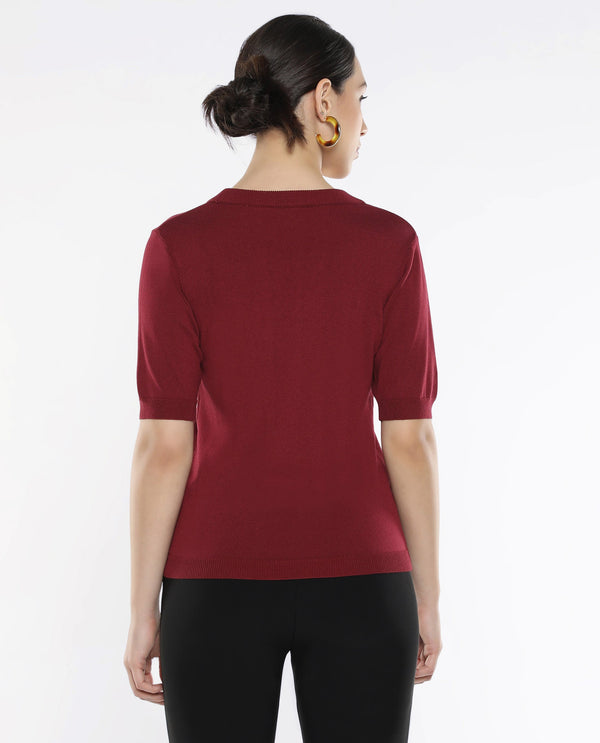 Rareism Women Rohrdo Purple Plain Crew Neck Plain Sweater