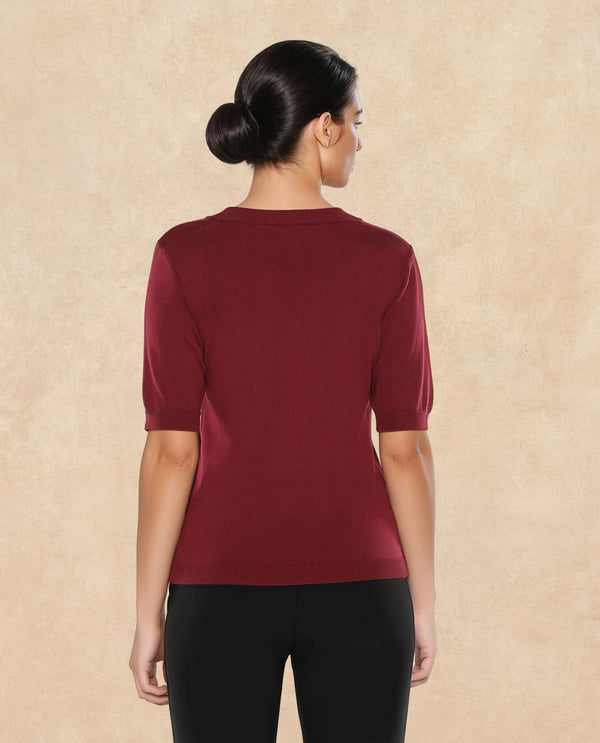 Rareism Women Rohrdo Purple Plain Crew Neck Plain Sweater