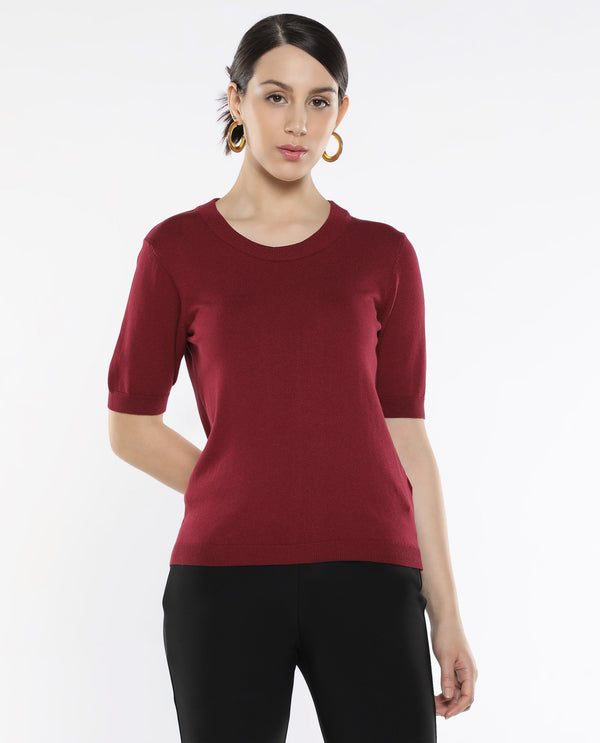 Rareism Women Rohrdo Purple Plain Crew Neck Plain Sweater