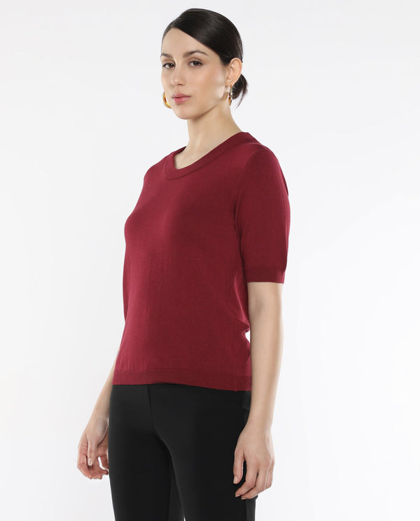 Rareism Women Rohrdo Purple Plain Crew Neck Plain Sweater