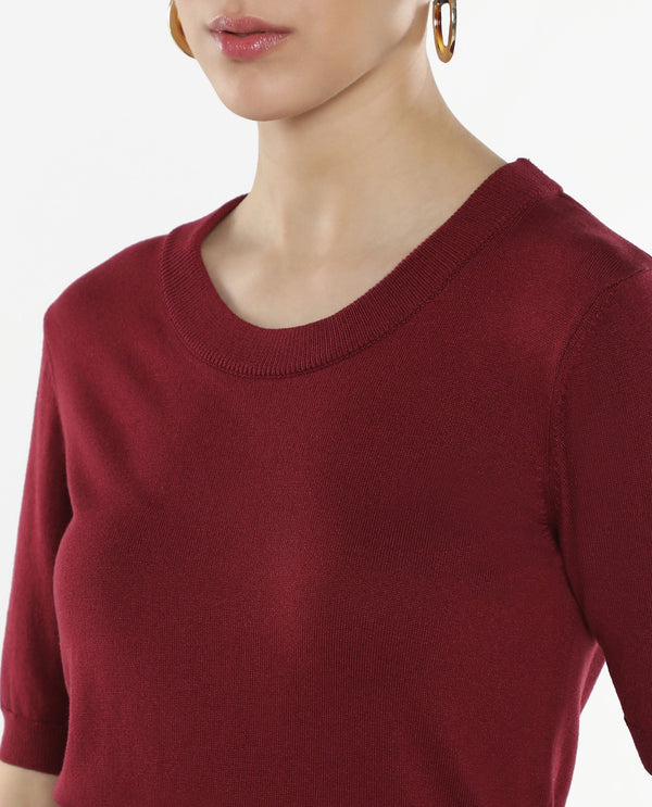 Rareism Women's Rohrdo Purple Plain Crew Neck Plain Sweater